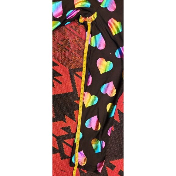NEW Rainbow Foil Heart Print Black Leggings XXL (19) - Picture 4 of 7